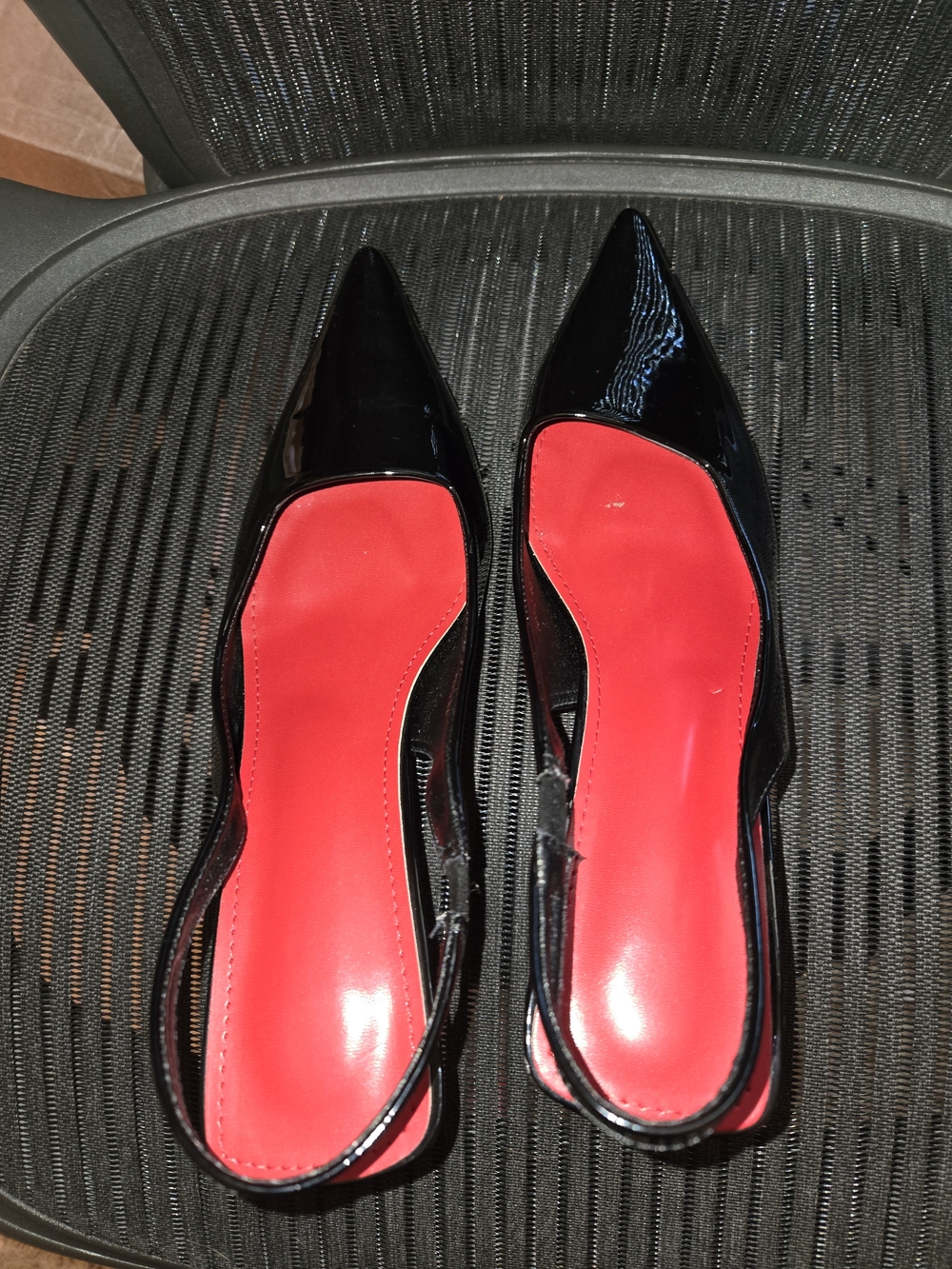 Black Patent Pointed-Toe Slingback Pumps with Red Insole - Picture 2 of 6